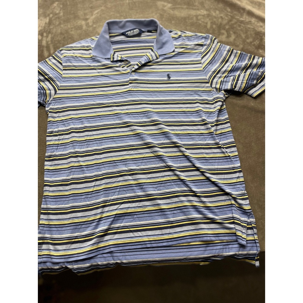 Polo Golf Ralph Lauren Mens Med Pima Cotton Striped Short Sleeve Polo Shirt Blue